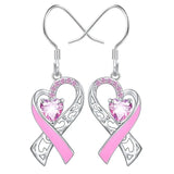Fashion Love Heart Pink Ribbon Earrings