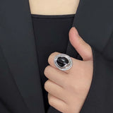Fashion Ellipse Black Open Ring