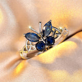 Fashion Blue CZ Butterfly Ring - 2 Colours