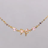 Fashion Cubic Zirconia Bow Love Heart Necklace - 3 Colours
