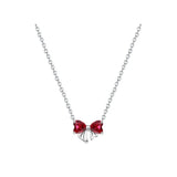 925 Sterling Silver Red Bow Matching Necklace Ring Earrings