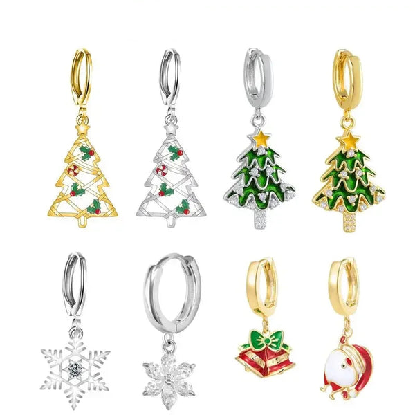 925 Sterling Silver Christmas Hoop Hanging Earrings - 14 Options