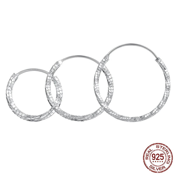 925 Sterling Silver Textured Hoop Earrings - 3 Sizes
