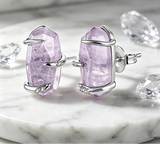 Fashion/925 Sterling Silver Amethyst Raw Crystal Stud Earrings