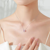 925 Sterling Silver Romantic Pink Emerald Cut CZ Necklace