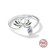 925 Sterling Silver Lotus Flower Adjustable Ring