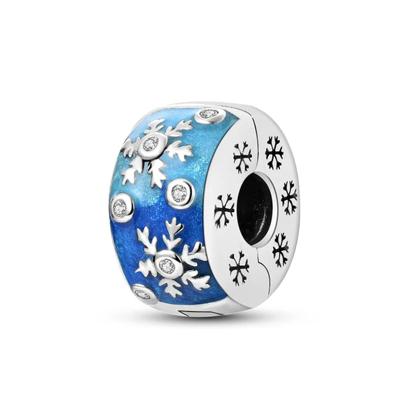 925 Sterling Silver Blue Snowflake Stopper Effect Charm