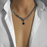 Stainless Steel Black Square Chunky Necklace