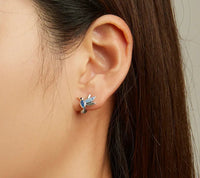 925 Sterling Silver Blue Hummingbird Earrings
