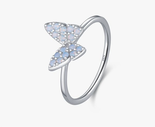 925 Sterling Silver Blue Opal Butterfly Ring
