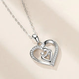 925 Sterling Silver Love Heart Mother and Child Necklace