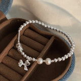 925 Sterling Silver Cute Bow and Pearl Bracelet
