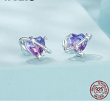 925 Sterling Silver Mystic Purple Heart Star Stud Earrings