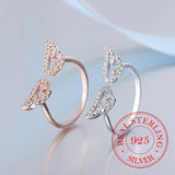 925 Sterling Silver CZ Angel Wing Open Ring - 3 Colours