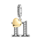 925 Sterling Silver CZ Number Heart Hanging Charm - 24 Options