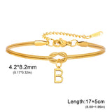 Stainless Steel Initial Love Knot Double Snake Chain Bracelet - 2 Colours - 26 Letters