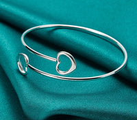 925 Sterling Silver Double Heart Open Bangle