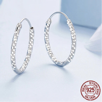 925 Sterling Silver Textured Hoop Earrings - 3 Sizes