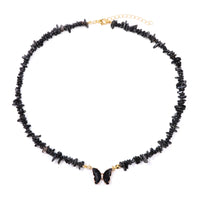 Butterfly Crystal and Stone Chip Necklace - 12 Colours