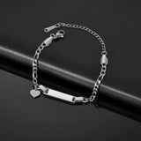 Stainless Steel Figaro Chain Blank Bar Bracelet - 7 Options