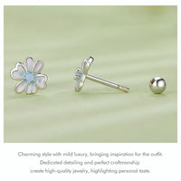 925 Sterling Silver Blue Pearlescent Flower Stud Earrings