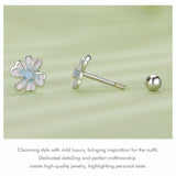 925 Sterling Silver Blue Pearlescent Flower Stud Earrings
