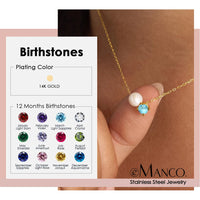 Stainless Steel Imitation Pearl/Birthstone Pendant Necklace - 12 Options