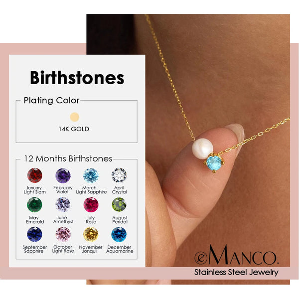 Stainless Steel Imitation Pearl/Birthstone Pendant Necklace - 12 Options
