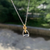 925 Sterling Silver Equestrian Two Tone Gold Plated Stirrup Pendant Necklace