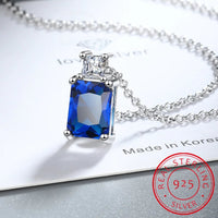 925 Sterling Silver Emerald Cut CZ Pendant Necklace - 9 Colours