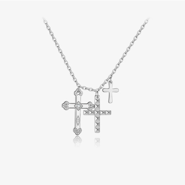 925 Sterling Silver Triple Cross CZ Necklace- 2 Colours