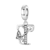 925 Sterling Silver CZ Butterfly/Letter Hanging Charm