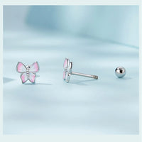 925 Sterling Silver Pink Butterfly Stud Earrings