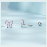 925 Sterling Silver Pink Butterfly Stud Earrings