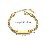 Stainless Steel Figaro Chain Blank Bar Bracelet - 7 Options