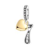 925 Sterling Silver CZ Number Heart Hanging Charm - 24 Options