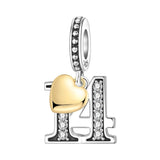 925 Sterling Silver CZ Number Heart Hanging Charm - 24 Options