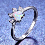 Fashion Created Opal/CZ Paw Ring - 3 Colours