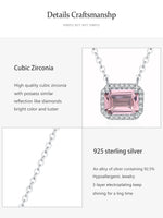 925 Sterling Silver Romantic Pink Emerald Cut CZ Necklace