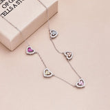 925 Sterling Silver 5 Hearts Studded Necklace - 4 Options