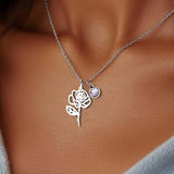 Stainless Steel Birthstone Birth Flower Necklace - 12 Options
