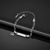 Stainless Steel Figaro Chain Blank Bar Bracelet - 7 Options