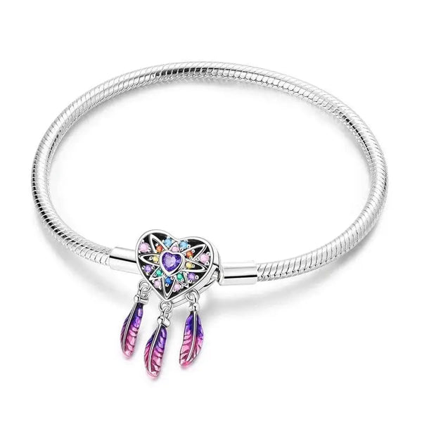 925 Sterling Silver 17-20CM Purples Dream Catcher Charm Bracelet