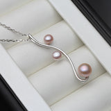 925 Sterling Silver Triple Pearl Pendant Necklace - 4 Options