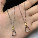 925 Sterling Silver Equestrian Two Tone Gold Plated Stirrup Pendant Necklace
