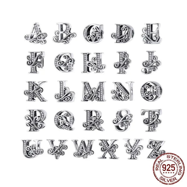 925 Sterling Silver Vintage Style Letter Charm