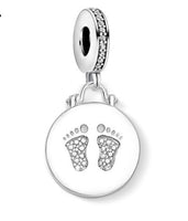 925 Sterling Silver Footprint Disc Hanging Charm - 2 Options