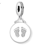 925 Sterling Silver Footprint Disc Hanging Charm - 2 Options
