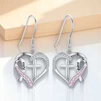 Fashion White/Pink Stone Cross Heart Pink Ribbon Earrings