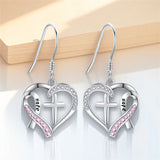 Fashion White/Pink Stone Cross Heart Pink Ribbon Earrings